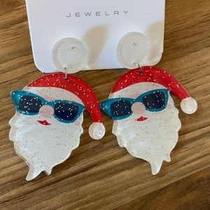VERY COOL ACRYLIC CHRISTMAS COOL SANTA IN BLUE SUNGLASSES EARRINGS 😆💕🤗🎉🎄